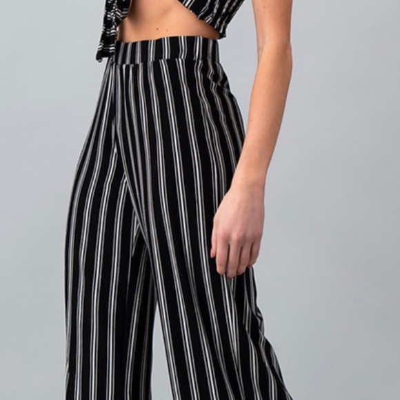 Staci Striped Crop Top and Pants Set In Black - Picture 4 of 7